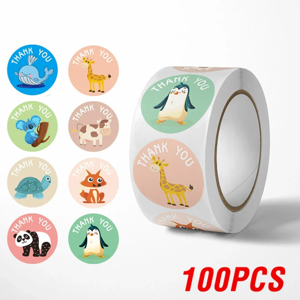 100-500pcs Cute Cartoon Animal Sticker Thank You Stickers for Gift Party Birthday Package Wrapping Baking Label (ONLINE ORDER ONLY)