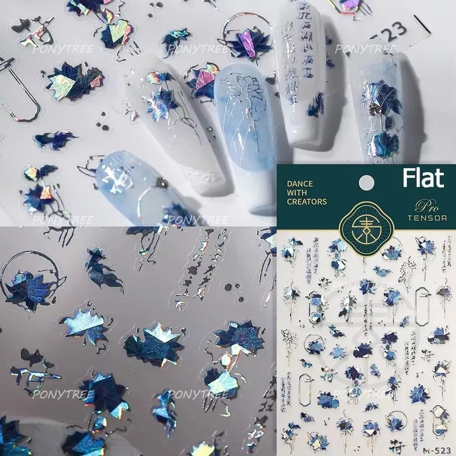 Lotus Flower Leaf Goldfish Ripple Wavelet Water Droplet Lotus Pond Brocaded Carp Self Adhesive Nail Art Stickers Manicure Decals (Online Order Only)