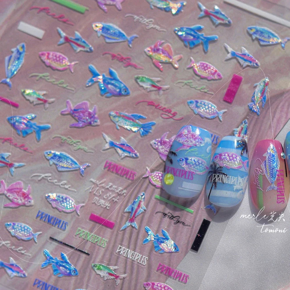 Deep Sea Animal Fish Shoal of Fish Whale Coral Dolphin Summer Beach Cute Jellyfish Bubble Bathyal Fauna Nail Art Stickers Decals (ONLINE ORDER ONLY)