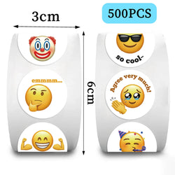 500Pcs/Roll Cartoon Funny Smile Face Expression Reward Stickers 10 Designs Round For PC Pad Fridge Gift Diy Decor Sticker (Online Order Only)