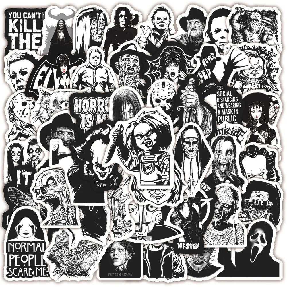 Horror Movie Stickers: 10/20/50pcs Waterproof Decals for Car, Skateboard, Guitar, Luggage (Online Order Only)