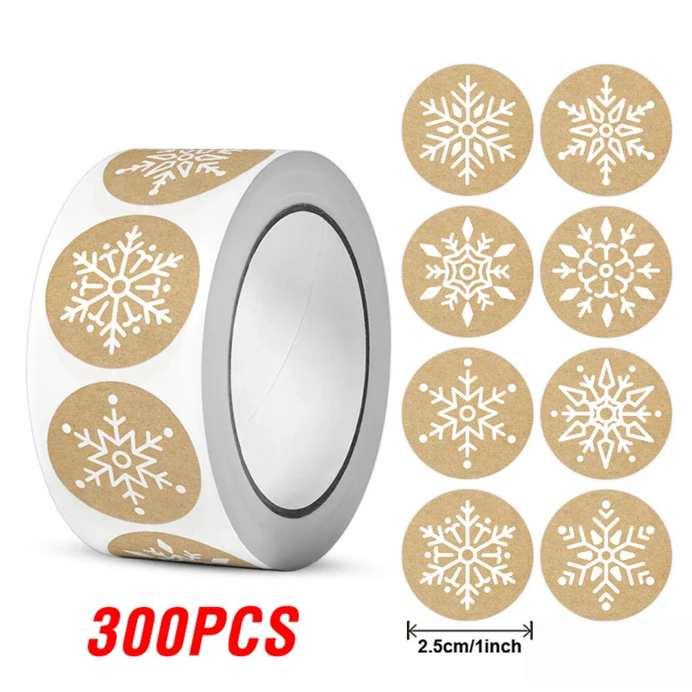 100-500pcs Kraft Paper Christmas Stickers New Year Thank You Stickers Christmas Decoration  For Card Gift Box Package 1inch (ONLINE ORDER ONLY)