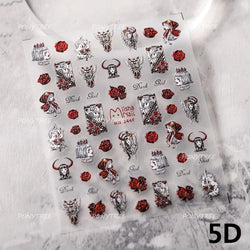 Retro Red Butterfly Snake Rose Flower Evil Eyes Gothic Architecture Cross Dark Self Adhesive Nail Art Stickers Manicure Decals (ONLINE ORDER ONLY)