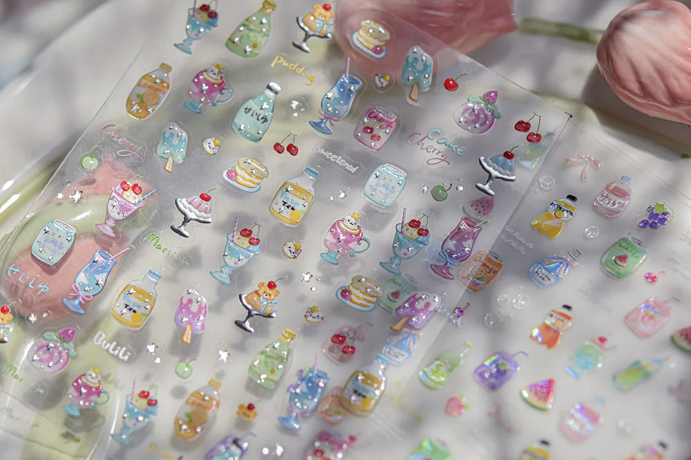 Soda Fruit Beverage Bottle Bear Watermelon Popsicle Dessert Ice Cream Cat Cherry Strawberry Bow Summer Nail Art Stickers Decals (ONLINE ORDER ONLY)