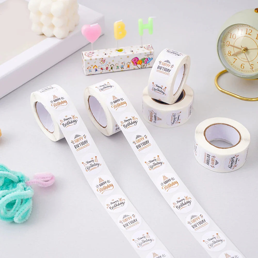 100-500pcs Cute Happy birthday Stickers for Gift Wrapping Decoration Envelope Sealing Label Kids toys Stationery Stickers 1inch (ONLINE ORDER ONLY)