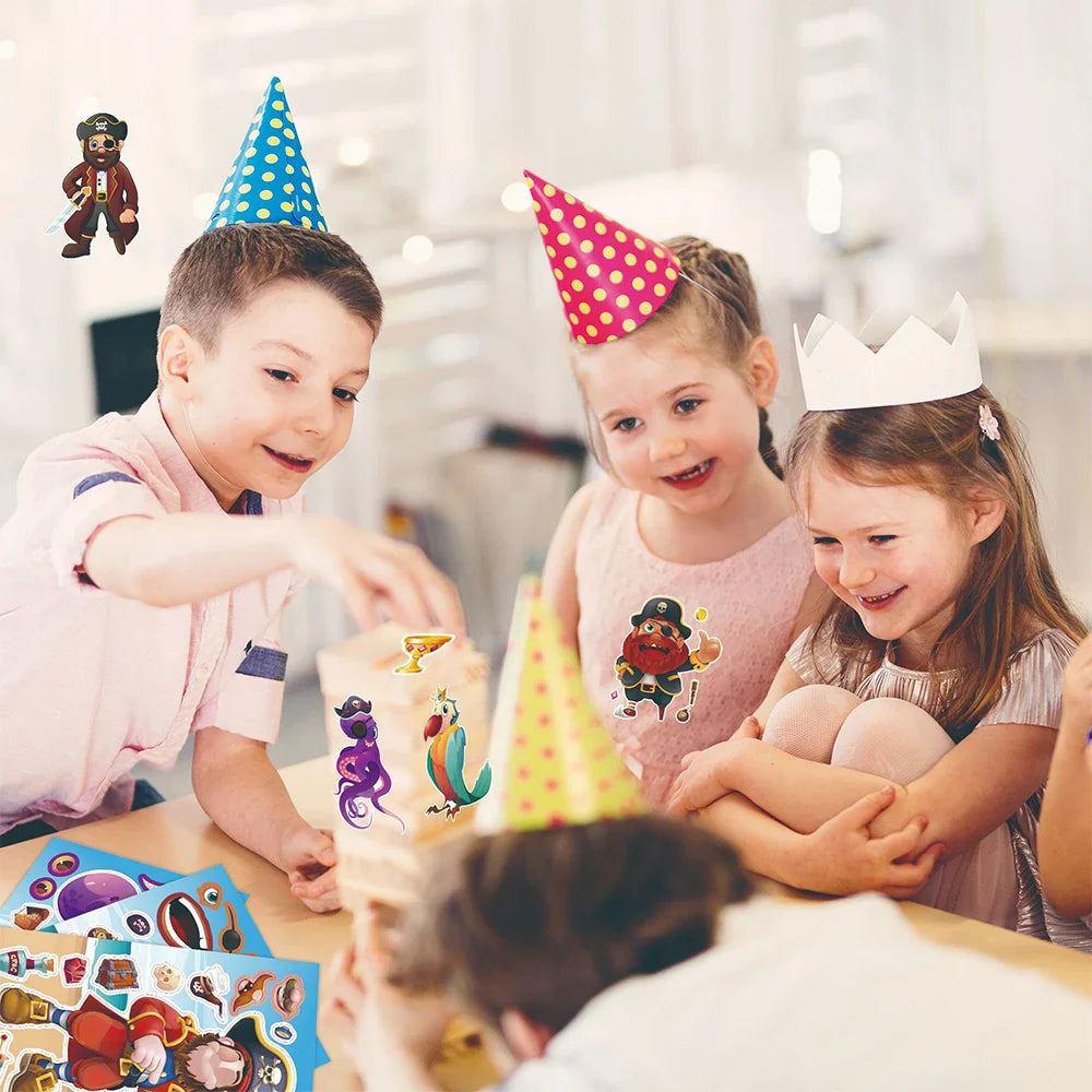 8/16Sheets Cool Pirate Ship Puzzle Stickers Make-a-Face Children Assemble Jigsaw Funny Kids Toy Game Kids Educational Party Gift (Online Order Only)