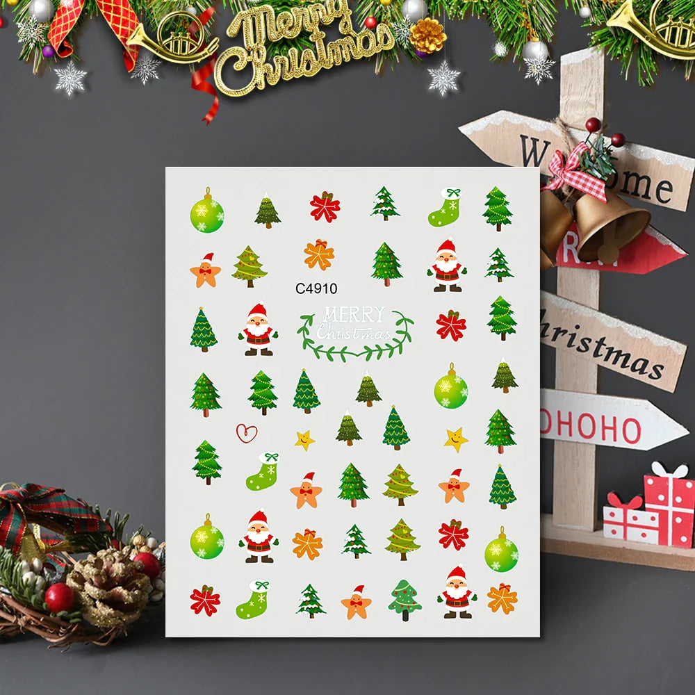 3D Gold Glitter Snowflake Nail Sticker Winter Reflective Elk Star Balloon Christmas Tree Foil Xmas New Year Decal Tips Decoratio (ONLINE ORDER ONLY)