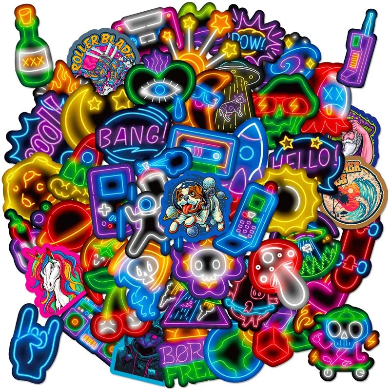 10/30/50PCS Cute Neon Dog PVC Sticky Sticker Aesthetic DIY Korean Stationery Decoration Scrapbooking School Supplies for Kids (Online Order Only)