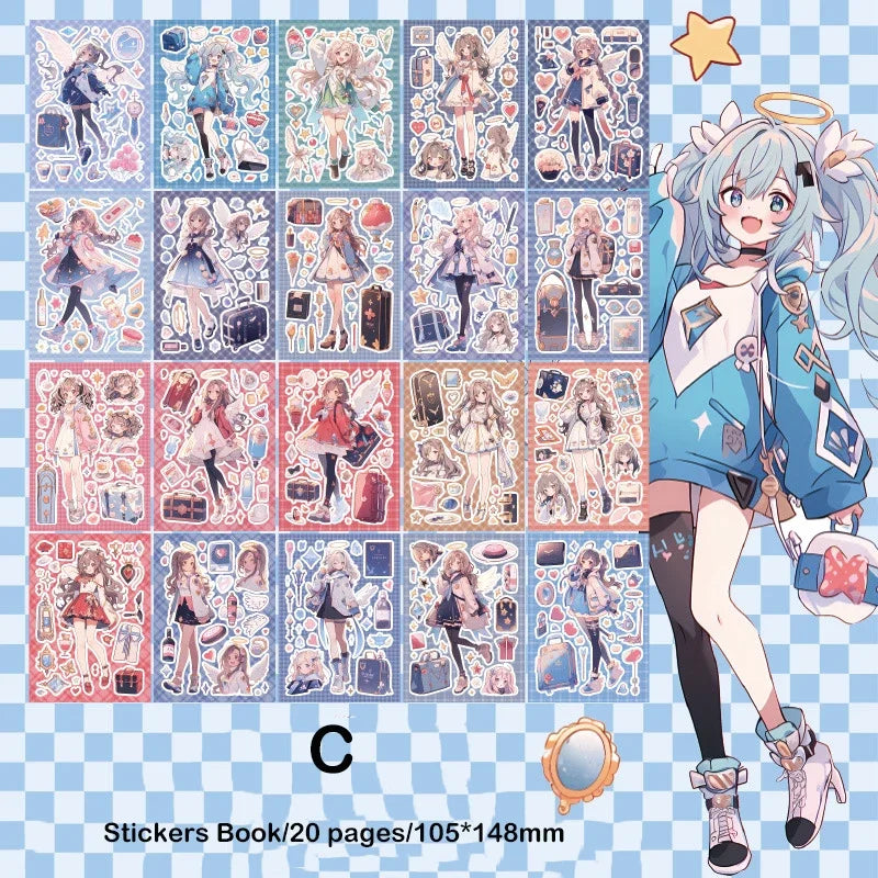 Journamm 20sheets Kawaii Girl Stickers Book DIY Scrapbooking Collage Stationery Decor Junk Journal Cartoon Materials Stickers (ONLINE ORDER ONLY)
