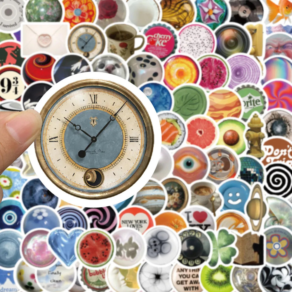 10/30/50/100PCS Funny Cartoon Ins Style Round Stickers Graffiti Decals Waterproof Notebook Phone Bike Guitar Fridge Kids Toys (ONLINE ORDER ONLY)