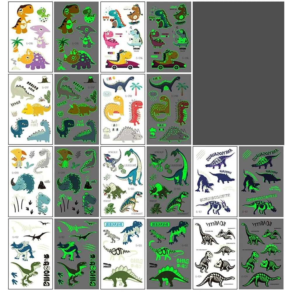 10pcs Luminous Dinosaur Glow Waterproof Temporary Tattoo Stickers Mermaid Lion Flash Tatto For Kids Arm Body Art Fake Tattoos (ONLINE ORDER ONLY)