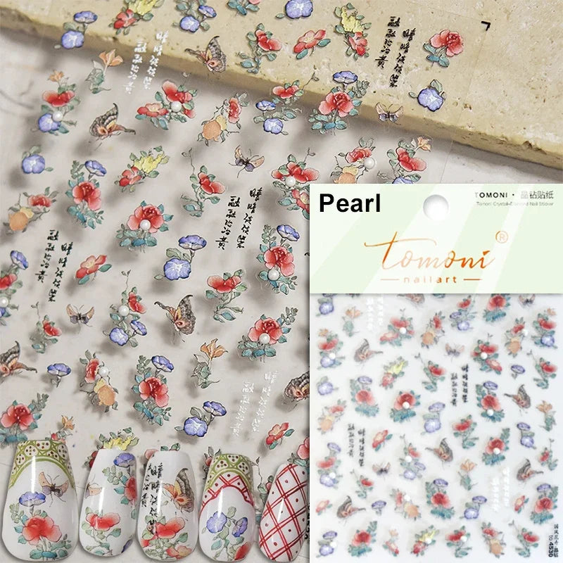 Romantic Candle Holder Lace Rambler Rose Pink Flower Bowknot Candlestick Ribbon Adhesive Nail Art Stickers Shiny Manicure Decals (ONLINE ORDER ONLY)