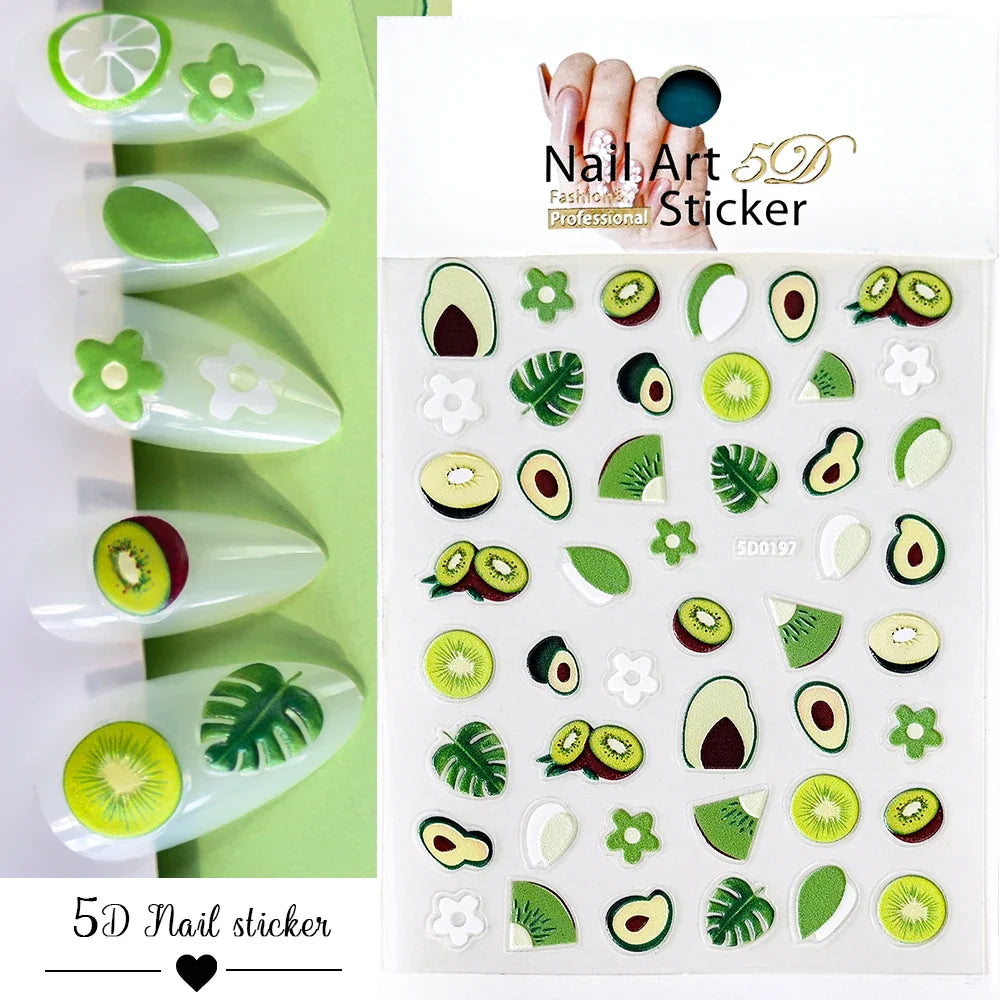 1Pc Summer Nail Art Sticker Lemon Nail Decal Nail Art Supplies Cute Fruit Strawberry Cherry Watermelon Avocado Lemon Nail Design (ONLINE ORDER ONLY)