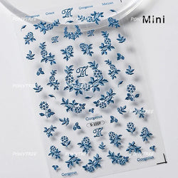 Hazy Feeling Bluestar-Amsonia Hubristic Blue Star Flower Floral Print 5D Soft Embossed Adhesive Nail Art Sticker Manicure Decals (ONLINE ORDER ONLY)