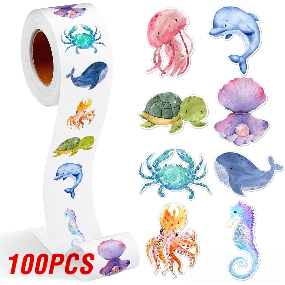100-500pcs New Cartoon Marine Animal Park Dolphin Stickers for Kids Teacher Reward Encourage Sealing Label Stationery Sticker (ONLINE ORDER ONLY)