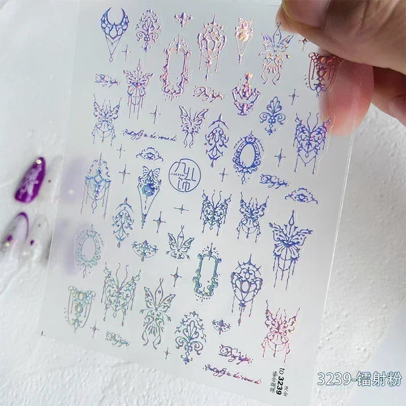 Delicate Tender Purple Butterfly Seal Pattern Insect Shiny Golden Stroke Nail Art Decoration Sticker Dressy Laser Manicure Decal (ONLINE ORDER ONLY)