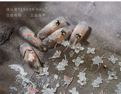 White Flower Colourful Butterfly Pearl Petal Beautiful Garden Charming Plant 5D Self Adhesive Nail Art Stickers Manicure Decals (ONLINE ORDER ONLY)
