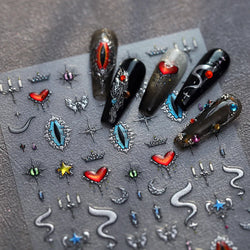 Glitter Star Snake Moon Darkness Eye Love Heart Crown Sword Self Adhesive Nail Art Stickers Punk Jelly Angel Wing Manicure Decal (ONLINE ORDER ONLY)