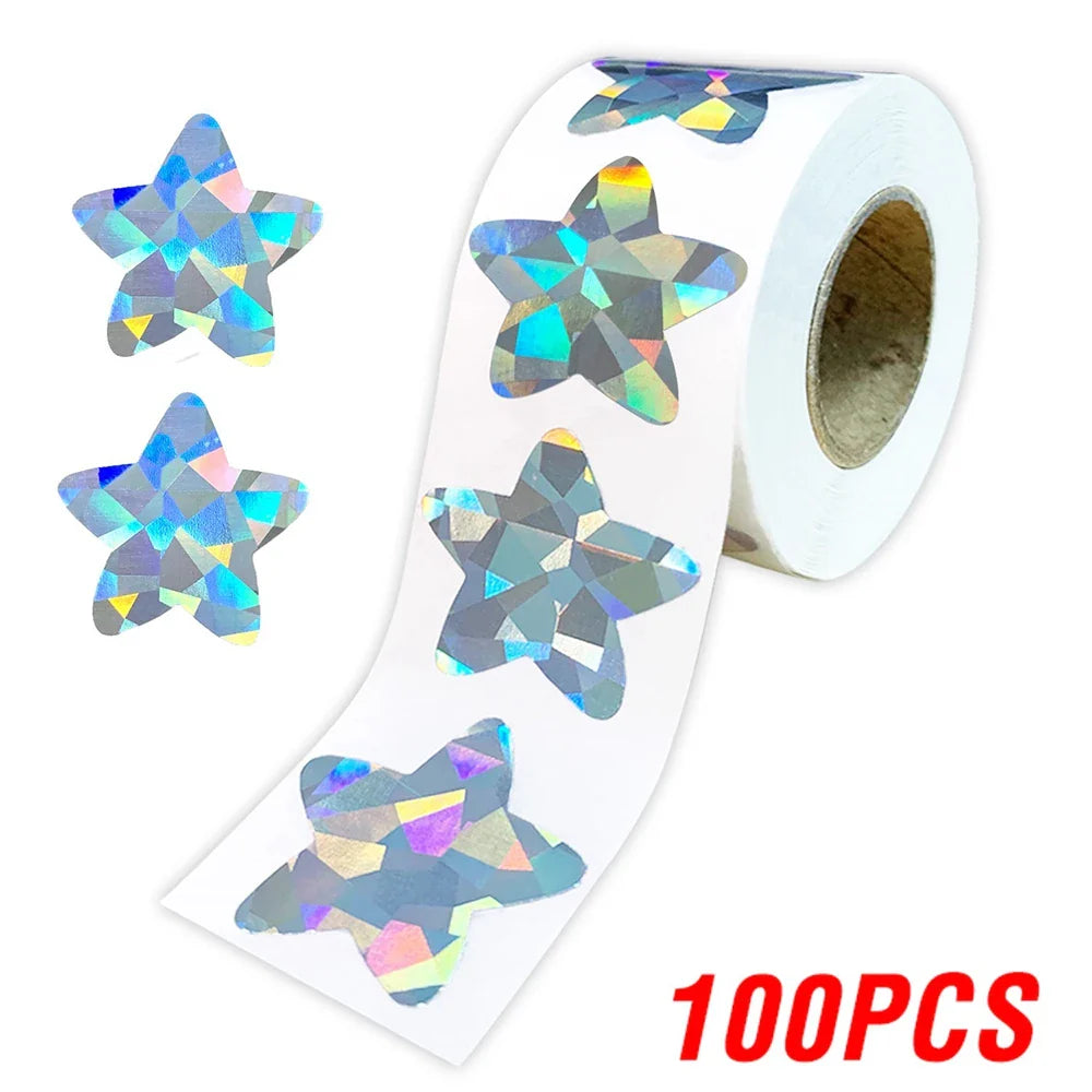 100-500pcs Holographic Golden Star Stickers For Kids Reward Foil Star Stickers Labels For Wall Crafts Classroom Supplies 1inch (ONLINE ORDER ONLY)
