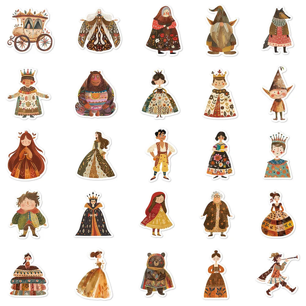 10/30/50PCS Cute Fairy Tale Character Stickers Funny Retro Cartoon Decals Waterproof Decoration DIY Diary Scrapbook Laptop Bike (Online Order Only)