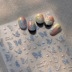 Green Blue Glass Butterfly Lily Flowers Star Line Water Droplet Charming Shiny Self Adhesive Nail Art Stickers Manicure Decals (ONLINE ORDER ONLY)