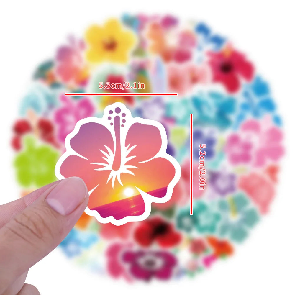 10/60pcs Hibiscus Flower Sticker Hawaii Hibiscus graffiti Stickers for DIY Luggage Laptop Skateboard Motorcycle Bicycle Stickers (Online Order Only)