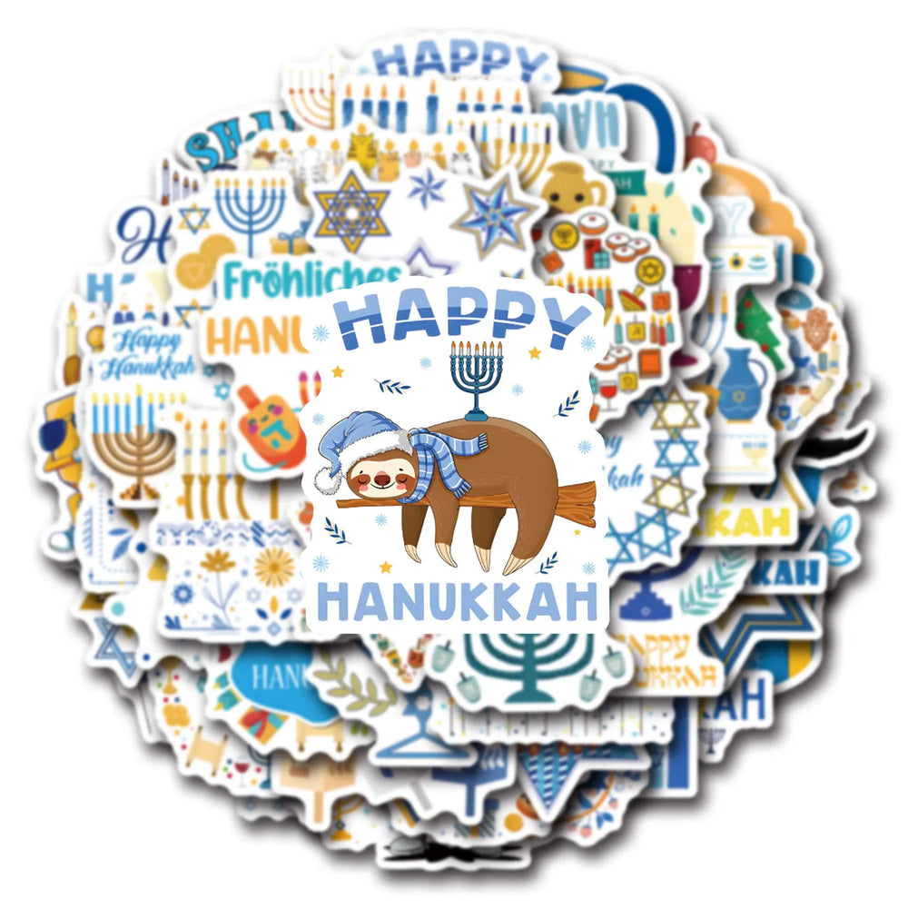 Hanukkah Stickers 10/30/55PCS Waterproof PVC for Notebook Phone Laptop Luggage Skateboard Car (Online Order Only)
