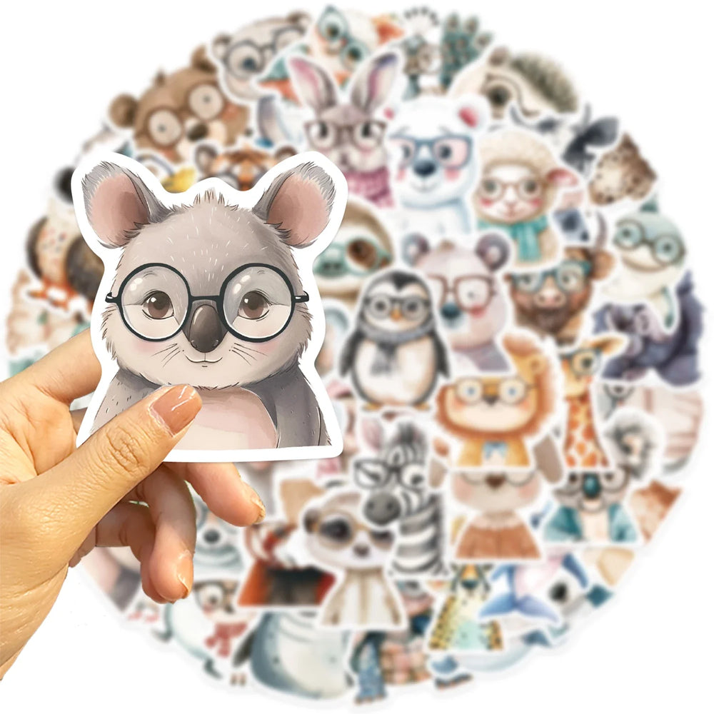 50pcs Cute Little Animal Stickers With Glasses Notebook Guitar Skateboard DIY Sticker For Pack Waterproof Laptop Skin Phone Case (ONLINE ORDER ONLY)