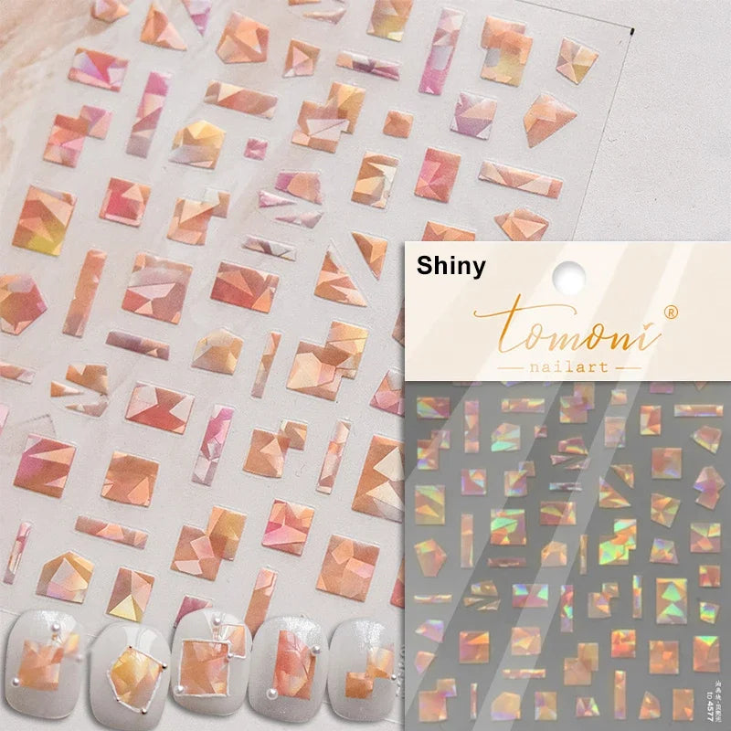 Shiny Colorful Color Block Fragment Square Fragment Grid Rhombus 3D Self Adhesive Nail Art Stickers Rhinestone Manicure Decals (Online Order Only)