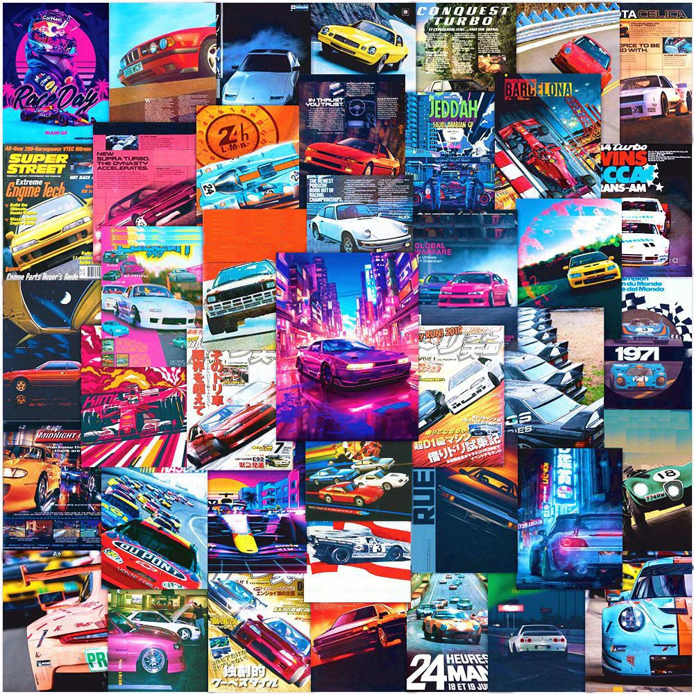 10/30/50pcs Vintage JDM Retrofit Racing Car Graffiti Stickers Poster Car Skateboard Laptop Motorcycle Waterproof Sticker Kid Toy (ONLINE ORDER ONLY)