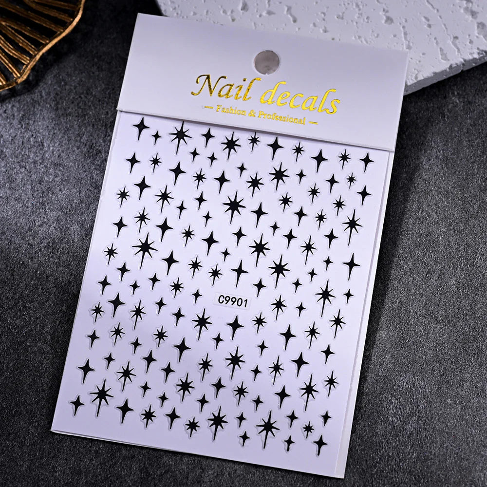 1Sheet Laser Star Nail Stickers 3D Metallic Mirror Gold/Silver Irregular Star Manicure Decals Y2K Self Adhesive Nails Decoration (ONLINE ORDER ONLY)