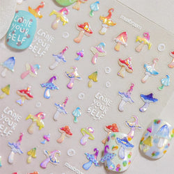 Cute Colored Mushrooms Water Bubbles Umbrella-shaped Plant Various Shapes Fungi Lovely Adhesive Nail Art Stickers Manicure Decal (ONLINE ORDER ONLY)