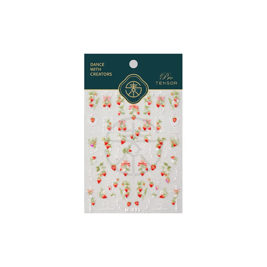 Strawberry Retro Lace Border  Flower Lovely Fruit Pearl Pendant Leaves Self Adhesive Nail Art Stickers Manicure Decal Wholesale (Online Order Only)
