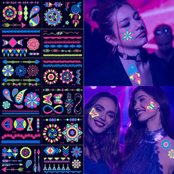 1pc Bohemia Fluorescent Sticker Luminous Temporary Tattoos Stickers UV Glow Fluorescent Tattoo Waterproof For Body Art Decals *& (Online Order Only)