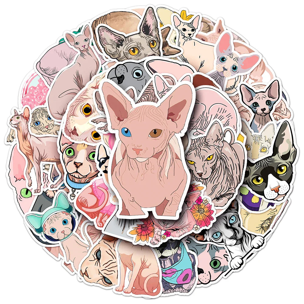 Sphynx Cat Stickers Pack - Cute Animal Decals for Kids, DIY, Laptop, Scrapbook, Guitar, Suitcase, Car (Online Order Only)