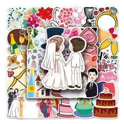 50Pcs Wedding Celebration Cartoon Waterproof Vinyl Stickers (Online Order Only)