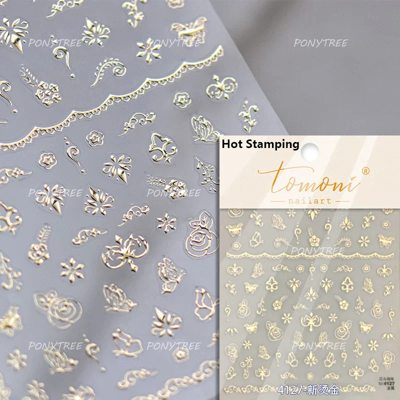 Baroque Figure Flower Totem Geometric Star Love Heart Hot Stamping Embossed Relief Self Adhesive Nail Art Sticker Manicure Decal (ONLINE ORDER ONLY)