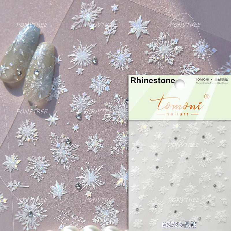 Shiny Pink Silver Hot Stamping Snow Adhesive Nail Art Sticker Snowflake Rhinestone Manicure Decal Nail Supplies for Professional (Online Order Only)