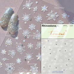 Shiny Pink Silver Hot Stamping Snow Adhesive Nail Art Sticker Snowflake Rhinestone Manicure Decal Nail Supplies for Professional (Online Order Only)