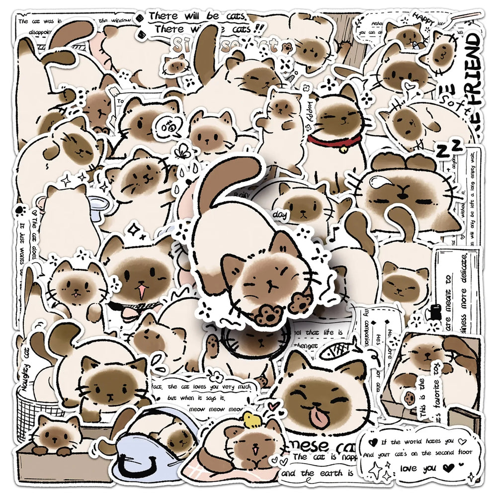 10/30/50PCS Siamese Cat Stickers Cute Cat Graffiti Animal Cartoon Sticker Fridge Luggage Laptop Phone Guitar Car Bike Decals Toy (Online Order Only)