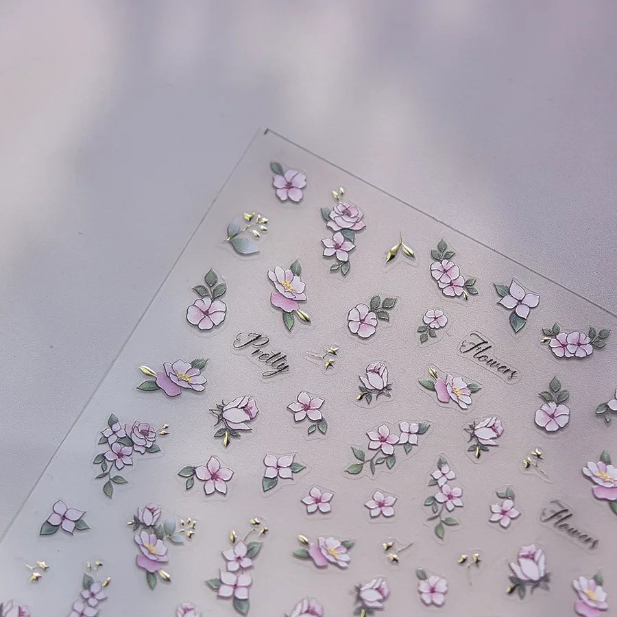 Pink Hot Stamping Flower Charm Peach Blossom Canglan Clover Daisy Pearl Self Adhesive Nail Art Decoration Sticker Manicure Decal (ONLINE ORDER ONLY)