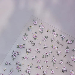 Pink Hot Stamping Flower Charm Peach Blossom Canglan Clover Daisy Pearl Self Adhesive Nail Art Decoration Sticker Manicure Decal (ONLINE ORDER ONLY)
