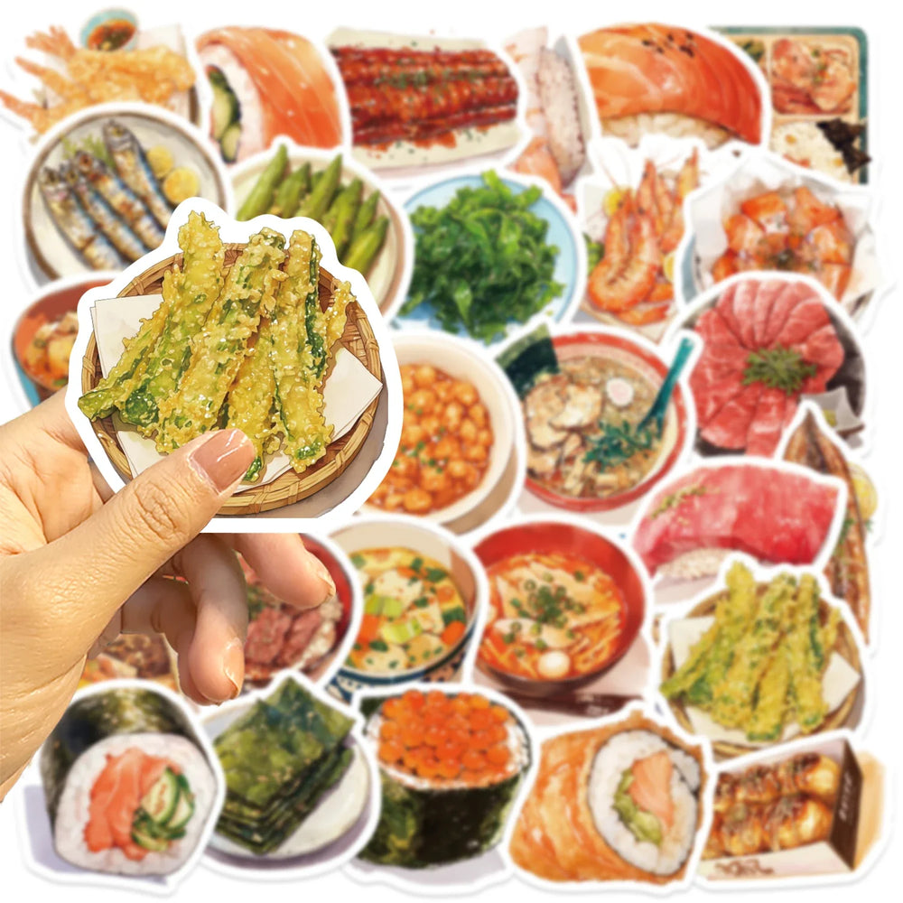 30Pcs Japanese Gourmet Food Stickers for Laptop Scrapbook Waterproof Cartoon Graffiti Decals Cute Sticker Toys Decor (ONLINE ORDER ONLY)