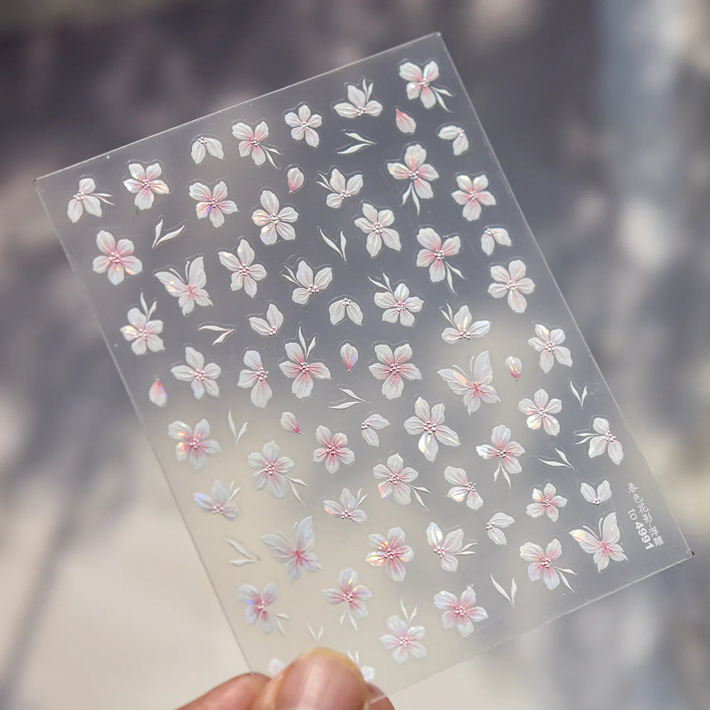 Embossed Flower Pink Butterfly Lucky Peach Blossom Chic Spring Petal 5D Soft Relief Adhesive Nail Art Stickers Manicure Decals (Online Order Only)