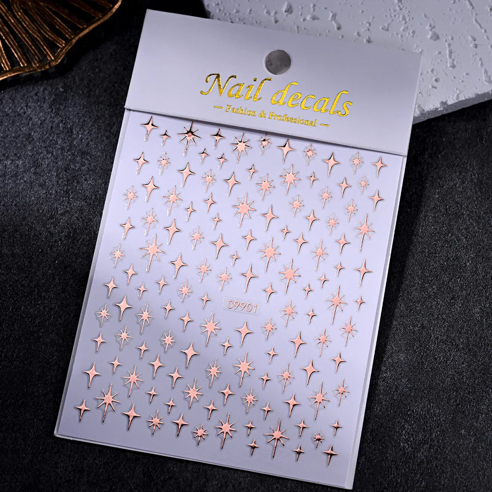 1Sheet Laser Star Nail Stickers 3D Metallic Mirror Gold/Silver Irregular Star Manicure Decals Y2K Self Adhesive Nails Decoration (ONLINE ORDER ONLY)