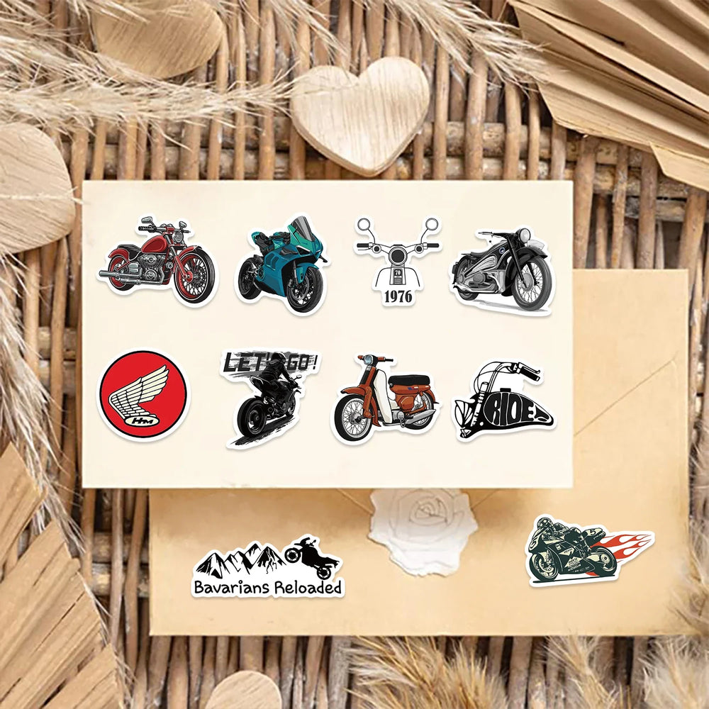 50PCS Motorcycle Sticker Retro Decorative For Guitar Skateboard Computer Harley Motorbike Personalized Graffiti Stickers Pack (ONLINE ORDER ONLY)