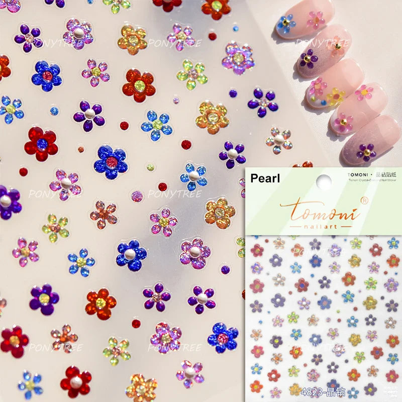 Peach Blossom Gradual Pink Petal Flower Line Bowknot Hot Stamping Halo Dyeing Delicate Adhesive Nail Art Sticker Manicure Decals (ONLINE ORDER ONLY)