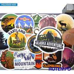 50PCS World Travel Stickers Climbing Camping Hiking Outdoor Adventure Decals for DIY Phone Laptop Luggage Motorcycle Car Sticker (ONLINE ORDER ONLY)
