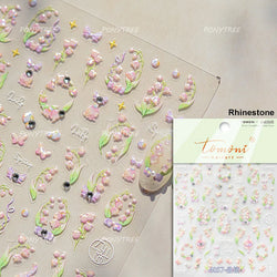 Spring Living Peach Blossom Flower Branch Petal Antique Soft Relief Adhesive Chinese Characters Nail Art Sticker Manicure Decals (ONLINE ORDER ONLY)