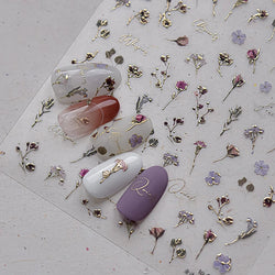 Dried Flowers Rose Butterfly Love Heart Golden Stroke Flying Crane Silver Adhesive Nail Art Stickers Rhinestone Manicure Decals (ONLINE ORDER ONLY)